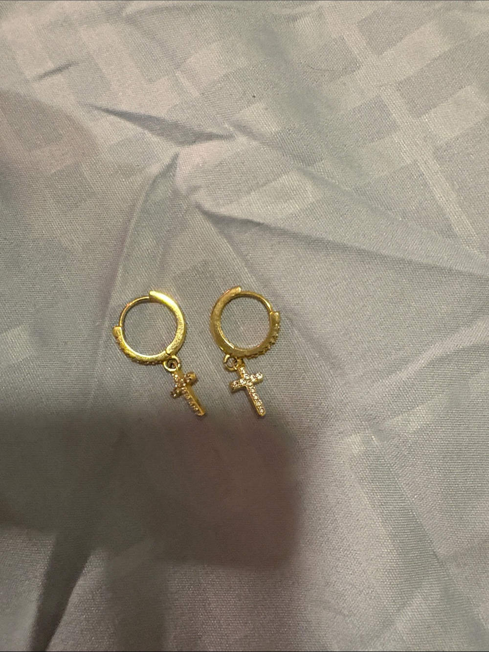 Gold Cross Huggie Hoop Earrings - Dainty Drop Cross